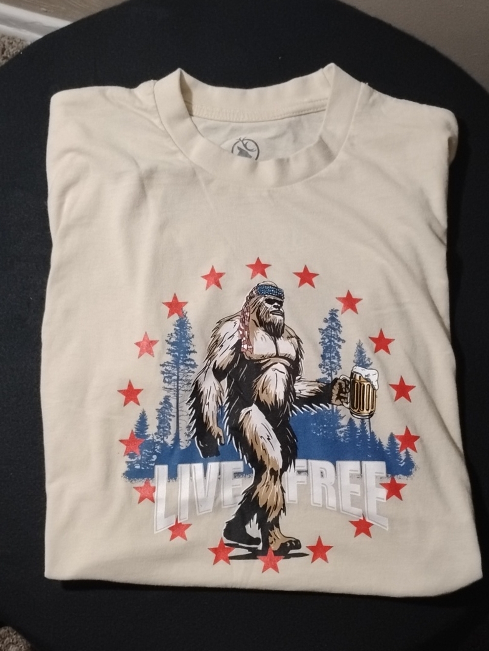 Cream Live Free Sasquatch Graphic Short Sleeve Tee
